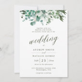 Invitation Simple aquarelle Eucalyptus Mariage vert (Devant)