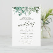 Invitation Simple aquarelle Eucalyptus Mariage vert (Debout devant)