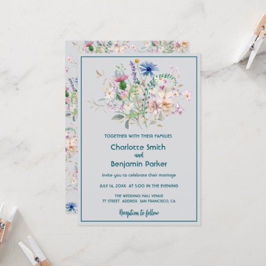 Invitation Simple Aquarelle fleur sauvage bouquet flora maria (Devant/Arrière en situation)