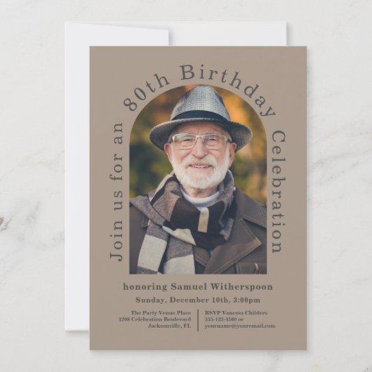 Invitation Simple Arc 80e fête d'anniversaire avec 2 photos (Devant)