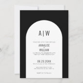 Invitation Simple Arc moderne noir Mariage blanc (Devant)