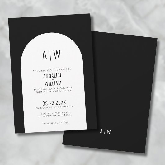 Invitation Simple Arc moderne noir Mariage blanc
