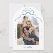 Invitation Simple Arc Photo Blue Bow Wedding Enregistrer la d (Devant)