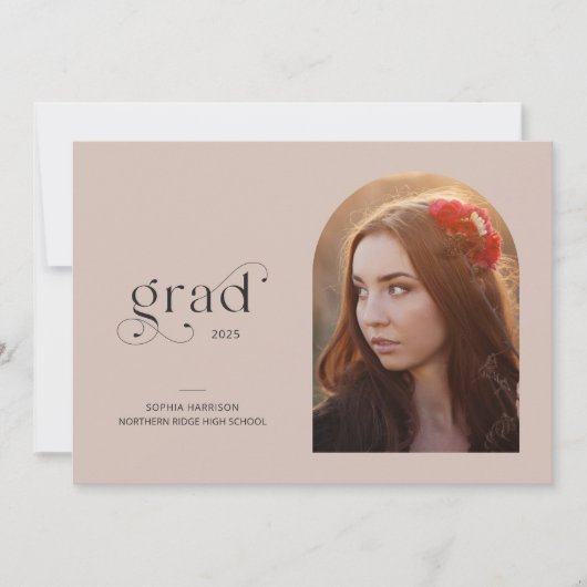Invitation Simple Arc Photo Faded Blush Graduation Party (Devant)