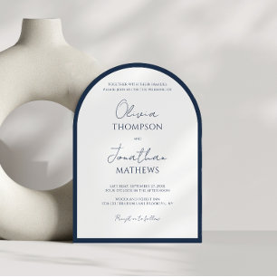 Invitation Simple Arche de mariage à bordure carrée en bleu m