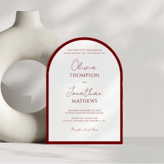 Invitation Simple Arche de mariage à bordure rouge cramoisie 