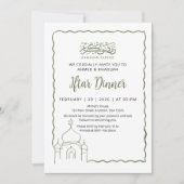 Invitation Simple Art de ligne vert Mosquée Dîner Iftar Ramad (Devant)