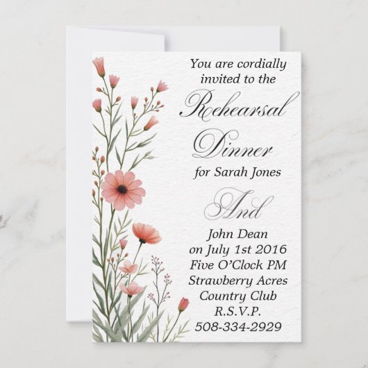 Invitation simple au dîner de répétition (Devant)