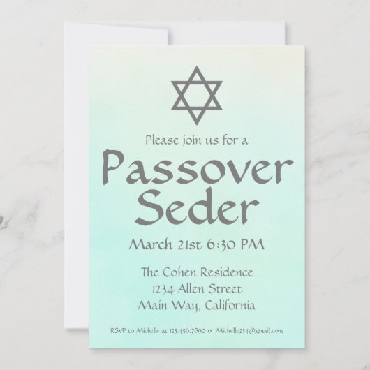 Invitation simple au Seder de Pâque à l'aquarelle (Devant)