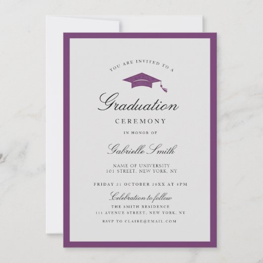 Invitation simple avec bordure violette pour la cé (Devant)