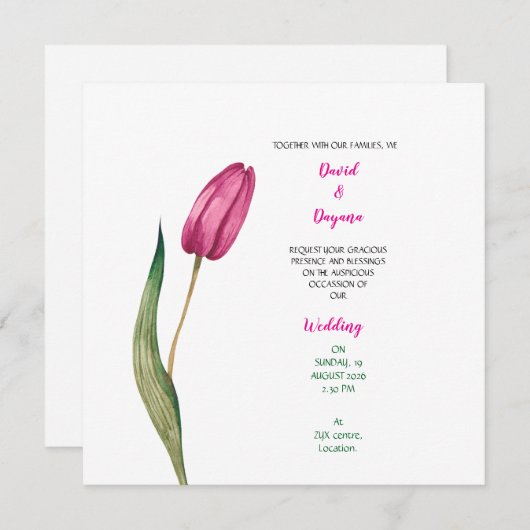 Invitation simple avec fleur de tulipe (Devant / Derrière)