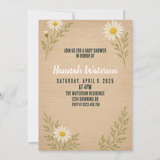Invitation simple Baby shower de marguerite rustiq (Devant)