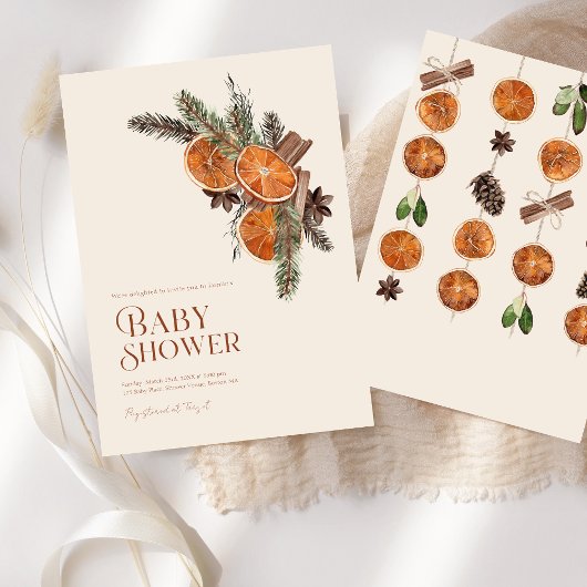 Invitation Simple Baby Shower Hiver Citron Séché Cannelle