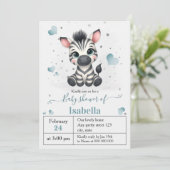 Invitation Simple baby shower mignon petit zèbre (Debout devant)