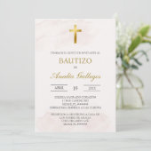 Invitation Simple baptême espagnol beige (Debout devant)