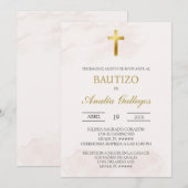 Invitation Simple baptême espagnol beige (Devant / Derrière)