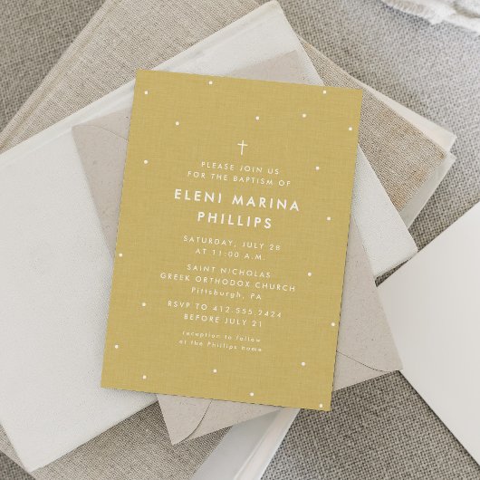 Invitation Simple baptême jaune doré