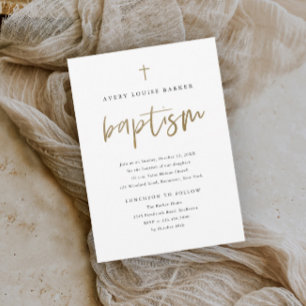 Invitation Simple baptême religieux écriture dorée