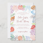 Invitation Simple Beach Blue Ocean Seashell Mariage (Devant)