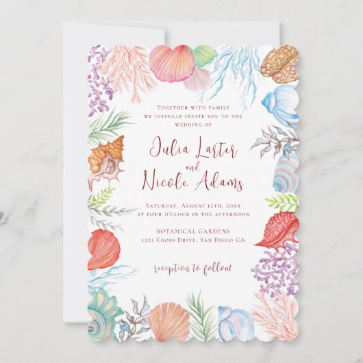Invitation Simple Beach Ocean Seashell Photo Mariage (Devant)