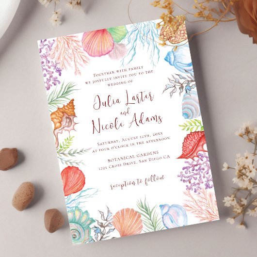 Invitation Simple Beach Ocean Seashell Photo Mariage