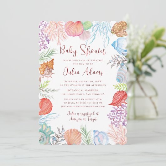 Invitation Simple Beach Ocean Seashell Wreath Mariage (Debout devant)