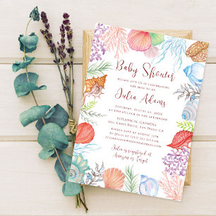 Invitation Simple Beach Ocean Seashell Wreath Mariage