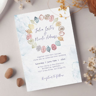 Invitation Simple Beach Ocean Seashell Wreath Mariage