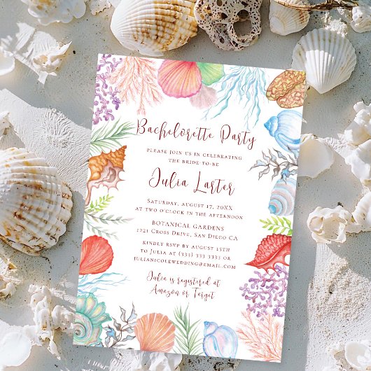 Invitation Simple Beach Seashell Wreath Bachelortie