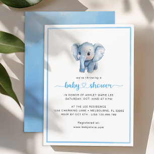Invitation Simple bébé garçon douche aquarelle Eléphant