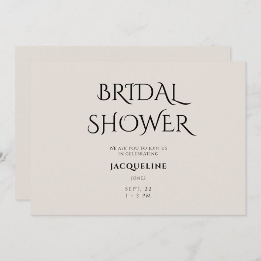 Invitation Simple Beige Douche nuptiale (Devant / Derrière)