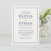 Invitation Simple Beige Dusty Blue Minimalist Border Wedding  (Debout devant)