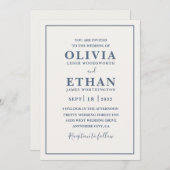 Invitation Simple Beige Dusty Blue Minimalist Border Wedding  (Devant / Derrière)