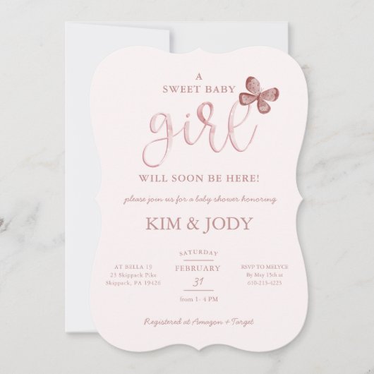 Invitation Simple Beurre Bébé Bébé Fille Douche  (Devant)