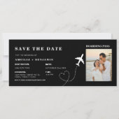 Invitation Simple billet d'avion pour mariage de destination (Devant)