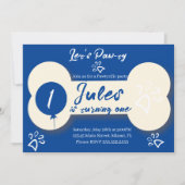Invitation Simple Birthday Chien Os Paw Party Blue (Devant)