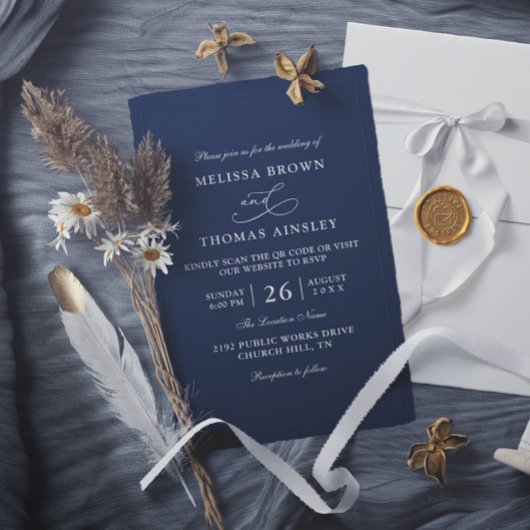 Invitation Simple Black and White Budget QR Code Wedding