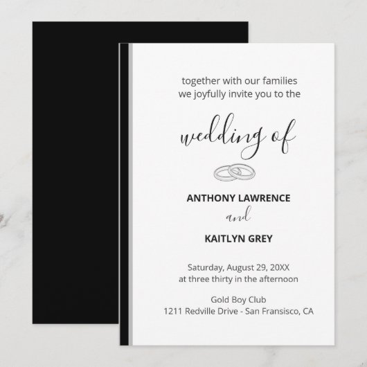 Invitation Simple Black and White Formal Wedding - Custom (Devant / Derrière)