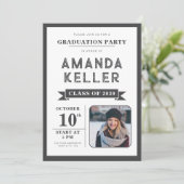 Invitation simple Black and White Graduation Party (Debout devant)