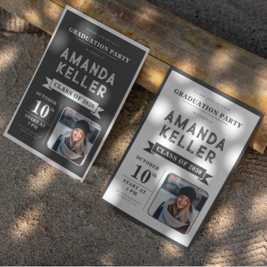 Invitation simple Black and White Graduation Party