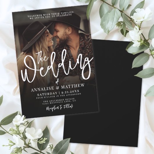 Invitation Simple Black And White Overlay Photo Wedding