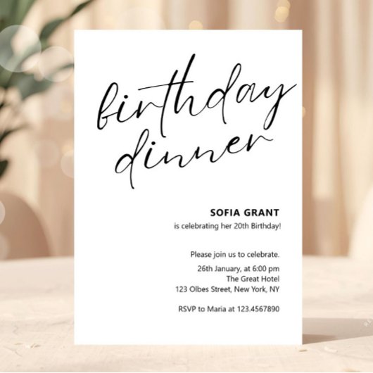 Invitation Simple Black and White Unisex Birthday Dinner