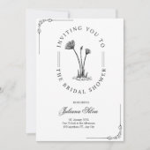 Invitation Simple Black, blanc Fleur dessinée à main douche n (Devant)