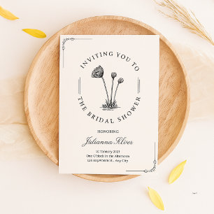 Invitation Simple Black, blanc Fleur dessinée à main douche n