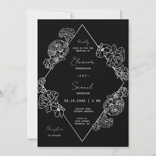 Invitation Simple Black Botanical Line Art Boho QR Code Photo (Devant)