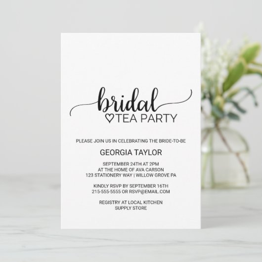 Invitation Simple Black Calligraphy Bride Tea Party (Debout devant)