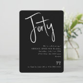 Invitation Simple Black fête de 40e anniversaire (Debout devant)
