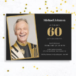 Invitation Simple Black Gold Custom Photo 60th Birthday Party<br><div class="desc">Simple 60ème Black Gold Custom Photo Invitation fête d'anniversaire. Fêtez un jalon dans le style avec notre design d'invitation qui allie harmonieusement simplicité et sophistication. La combinaison intemporelle de noir et d'or donne le ton à une affaire élégante, assurant votre anniversaire d'étape est un événement vraiment classe. Le design comprend...</div>