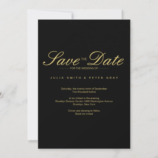 Invitation Simple Black & Gold Enregistrer le Mariage Date (Devant)
