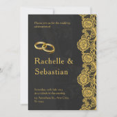 Invitation Simple Black Gold Floral Moderne Mariage élégant (Devant)